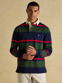 Joules Onside Rugby Club Striped Cotton Rugby Shirt, Blue/Green, Blue/Green