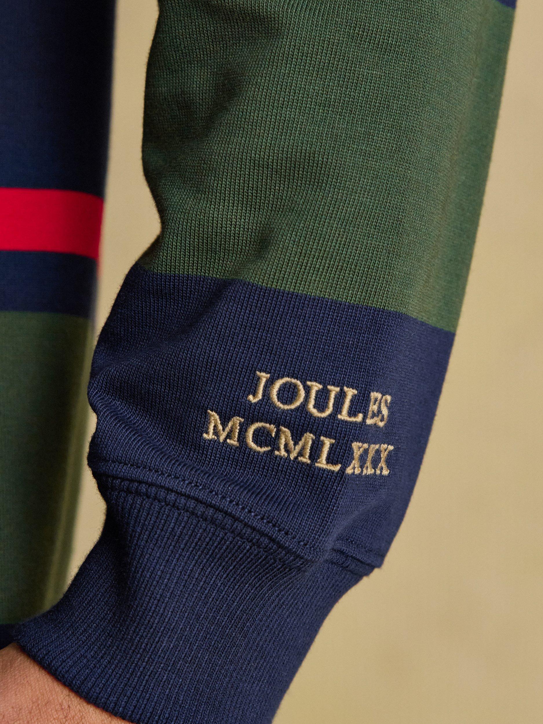 Joules Onside Rugby Club Striped Cotton Rugby Shirt, Blue/Green
