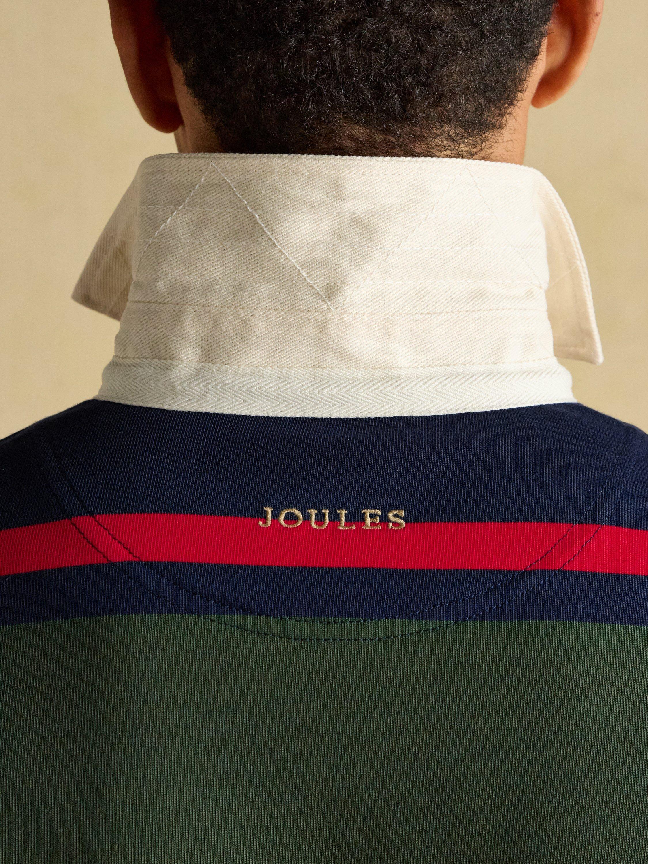 Joules Onside Rugby Club Striped Cotton Rugby Shirt, Blue/Green