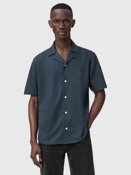 AllSaints Hudson Short Sleeve Shirt, Moonstone Blue