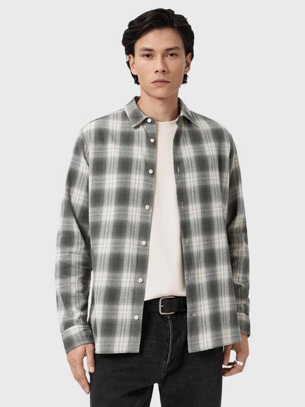 AllSaints Kelby Cotton Relaxed Fit Check Shirt, Clouded Grey, Cloudedd Grey