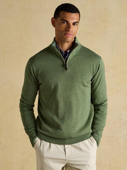 Joules Cotton Quarter-Zip Jumper, Khaki Green