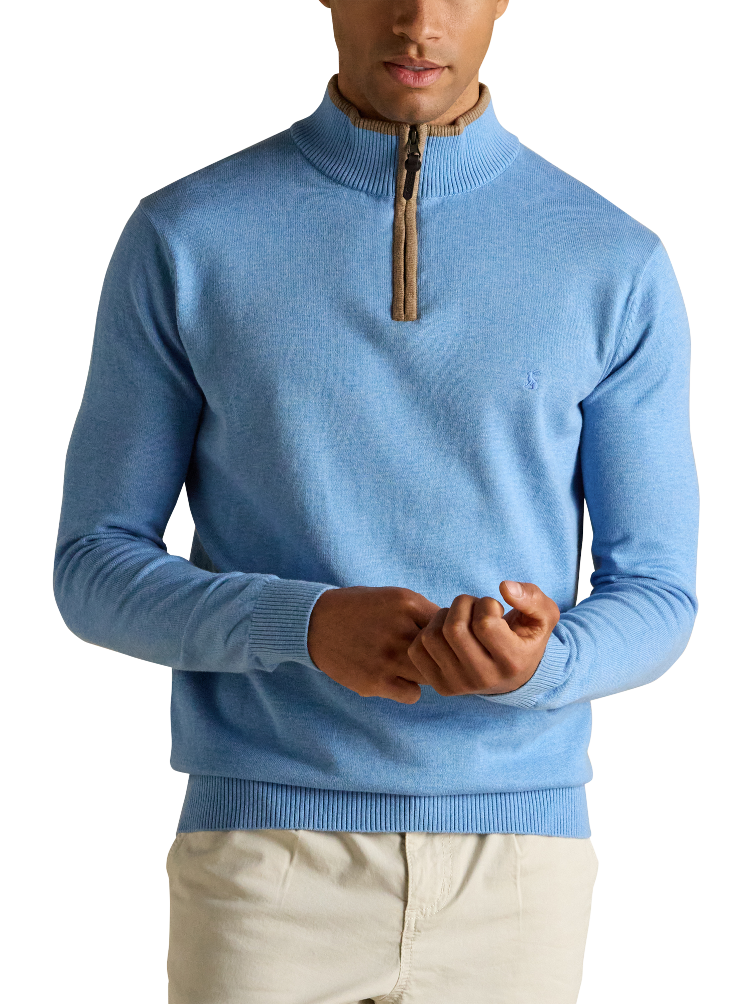 Product image 1 of 8, which shows Joules Cotton Quarter-Zip Jumper, Light Blue, S