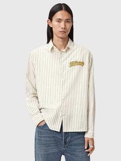 AllSaints Samuel Cotton Relaxed Fit Stripe Shirt, Pebble White, Pebble White