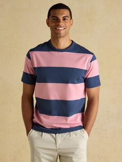 Joules Cotton Regular Fit Short Sleeve Stripe T-Shirt, Pink/Blue