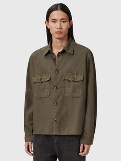 AllSaints Strand Cotton Long Sleeve Overshirt, Mangrove Green, Mangrove Green
