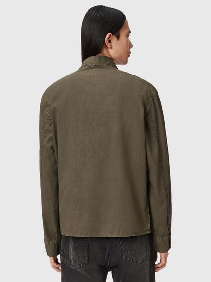 AllSaints Strand Cotton Long Sleeve Overshirt, Mangrove Green - view 2, Mangrove Green