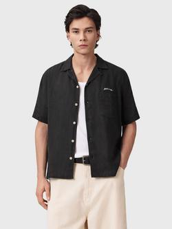 AllSaints Portman Short Sleeve Linen Shirt, Black, Black