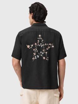 AllSaints Portman Short Sleeve Linen Shirt, Black - view 2, Black