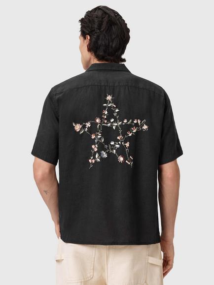 AllSaints Portman Short Sleeve Linen Shirt, Black - view 2, Black