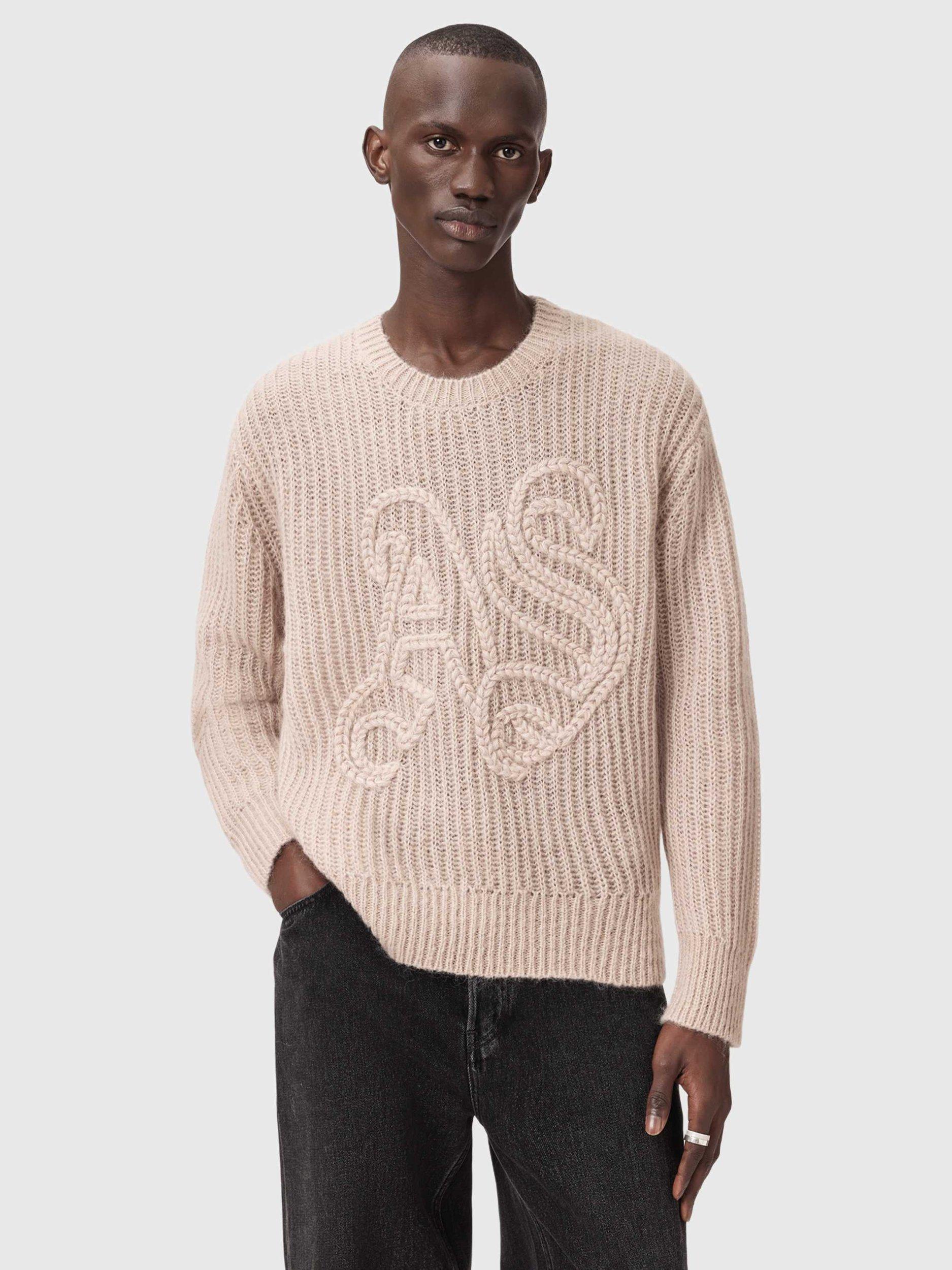 Product image 1 of 7, which shows AllSaints Chainy Regular Fit Crew Neck Jumper, Dusk Brown, L