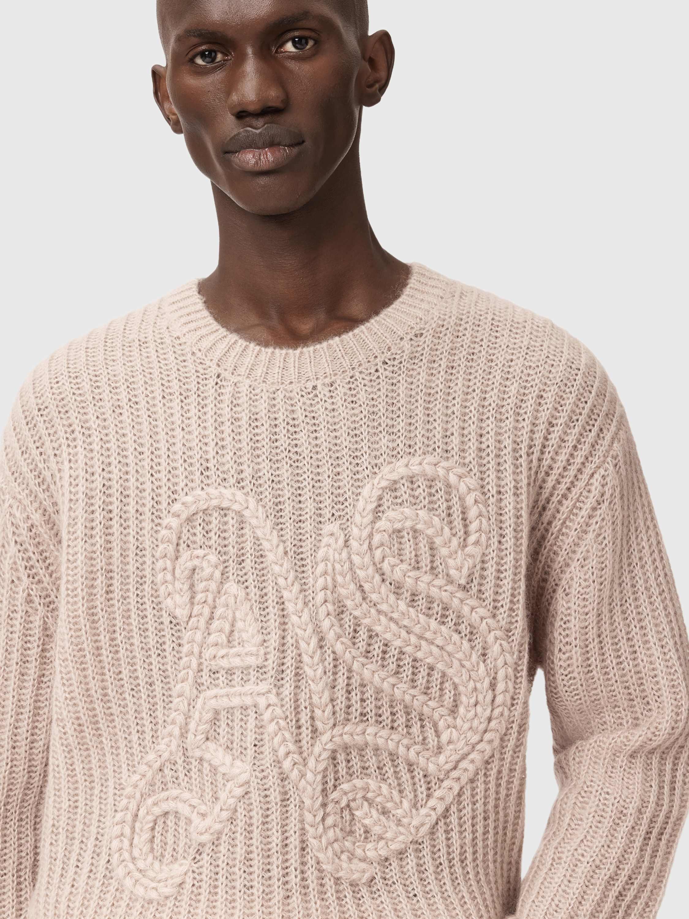 Product image 5 of 7, which shows AllSaints Chainy Regular Fit Crew Neck Jumper, Dusk Brown, L