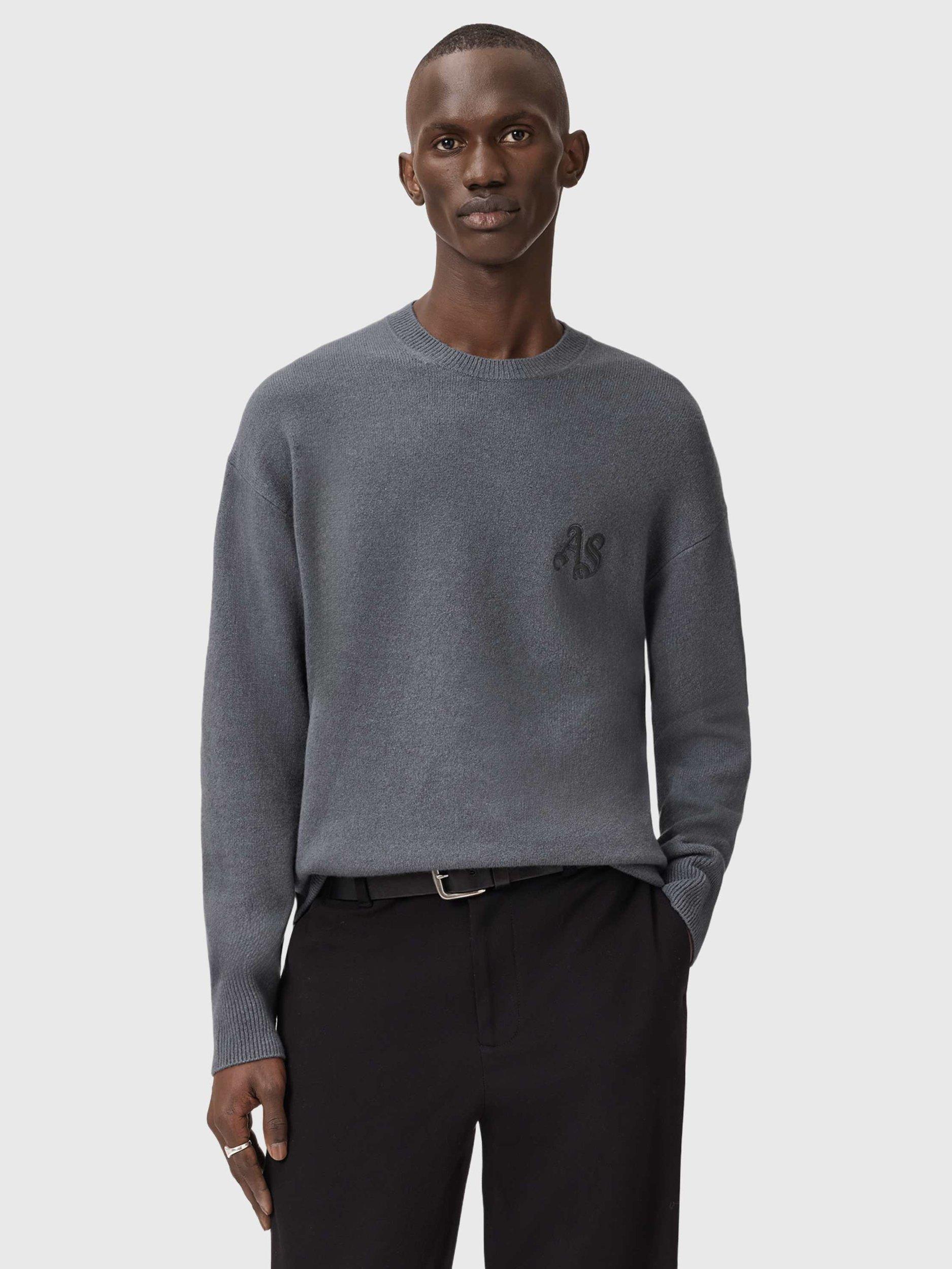Product image 1 of 9, which shows AllSaints Icon Regular Fit Crew Neck Jumper, Slate Blue, L