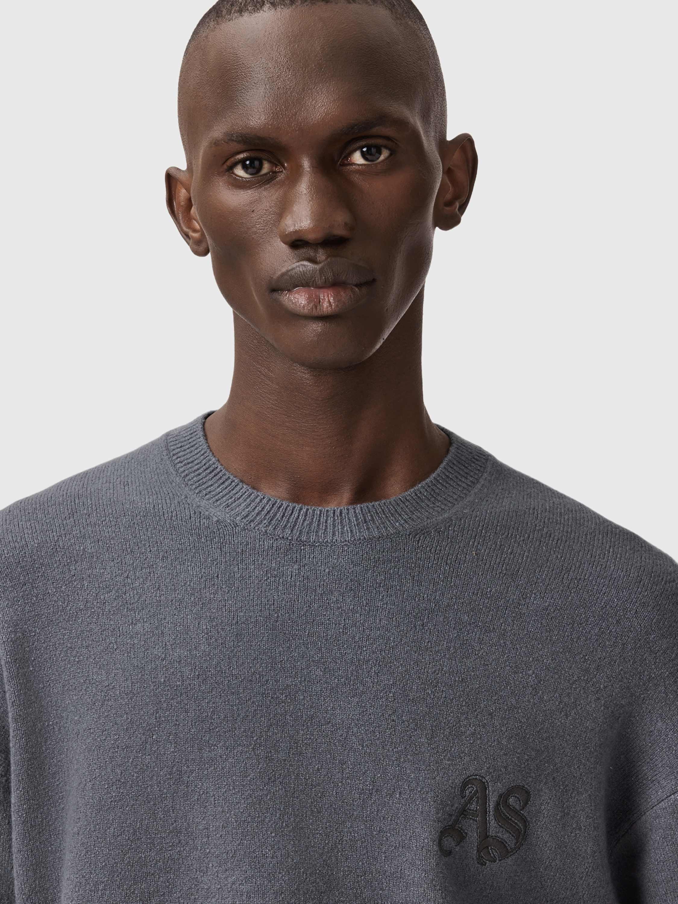 Product image 5 of 9, which shows AllSaints Icon Regular Fit Crew Neck Jumper, Slate Blue, L