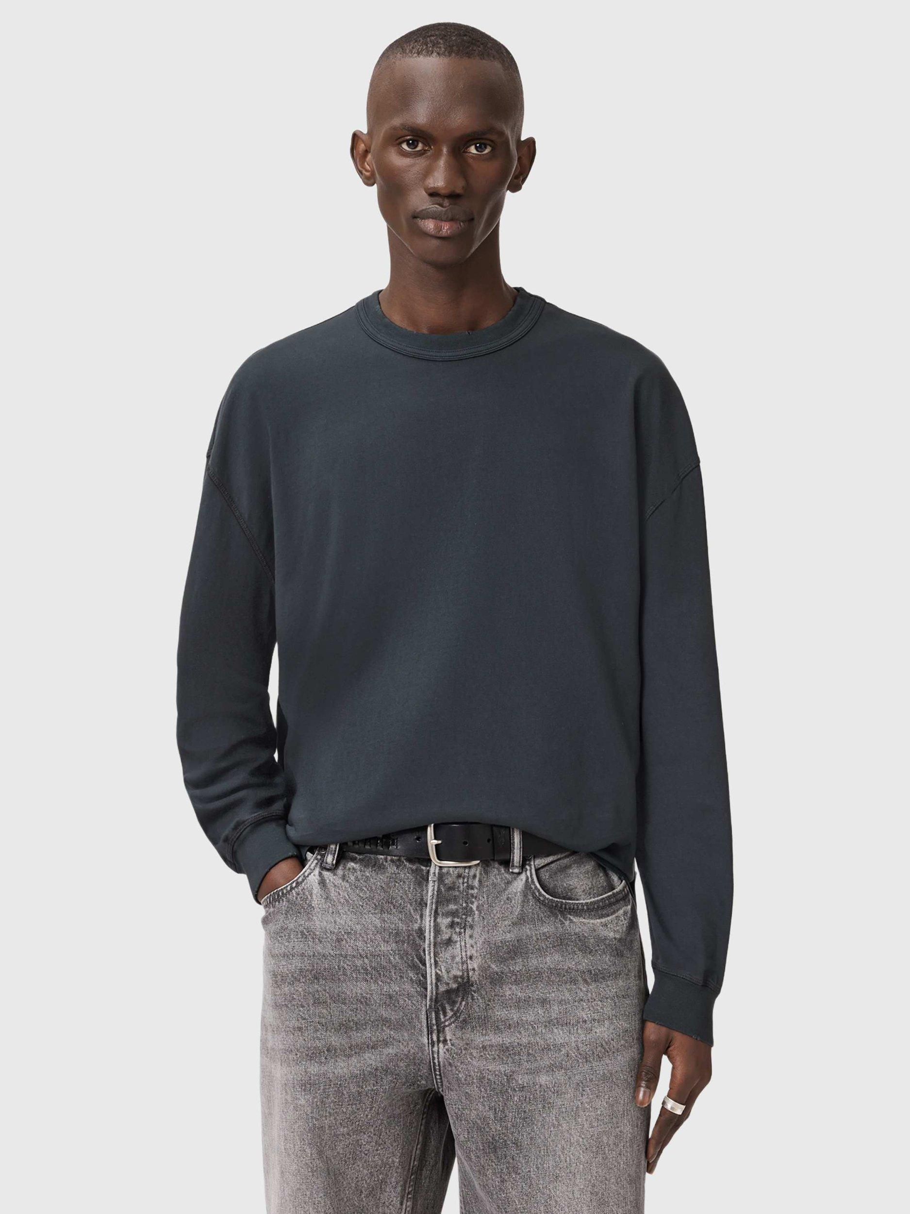 Product image 1 of 6, which shows AllSaints Cole Cropped Cotton Sweatshirt, Washed Black, L