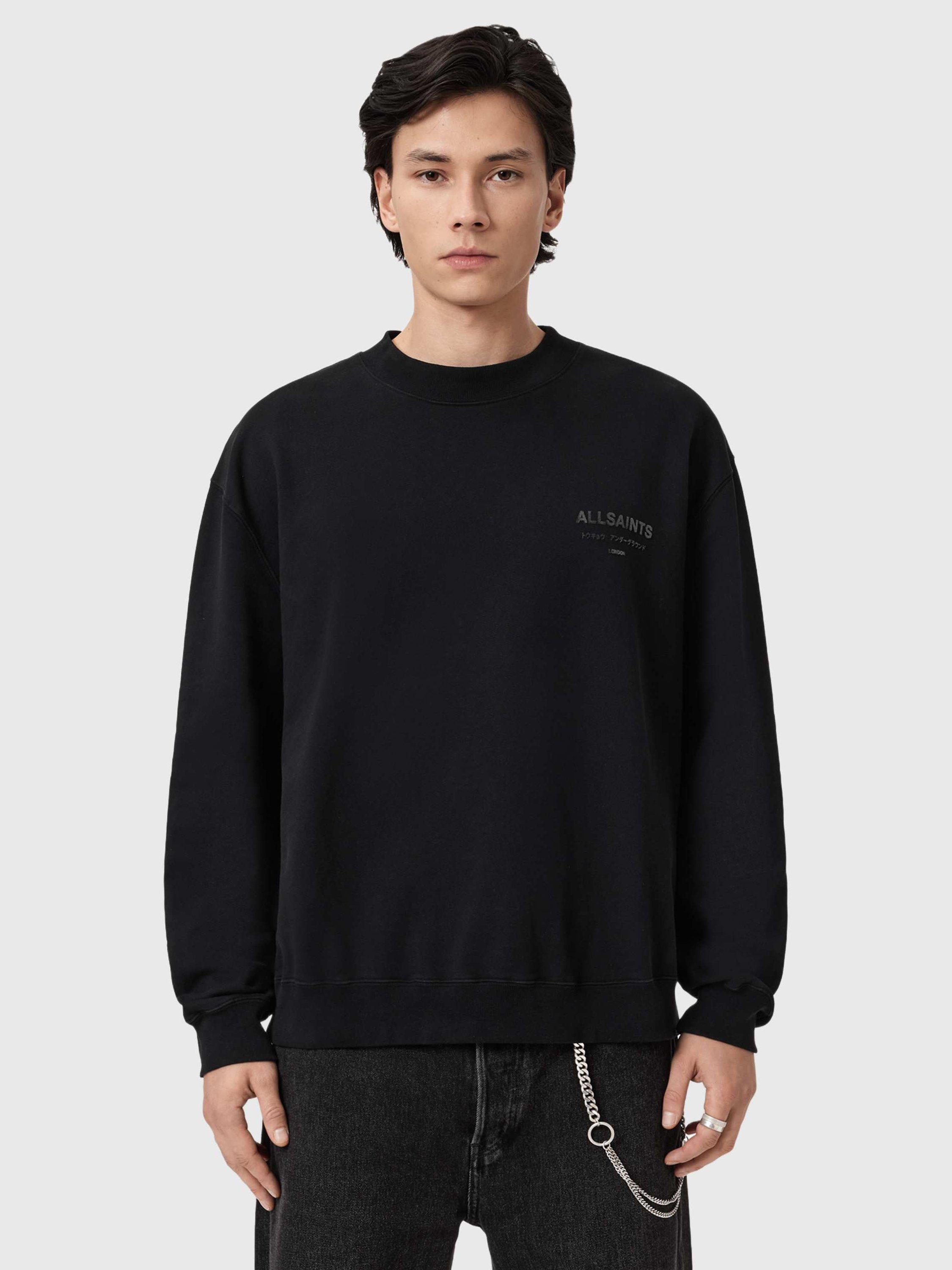 Product image 1 of 7, which shows AllSaints Xander Cropped Cotton Blend Sweatshirt, Jet Black, L