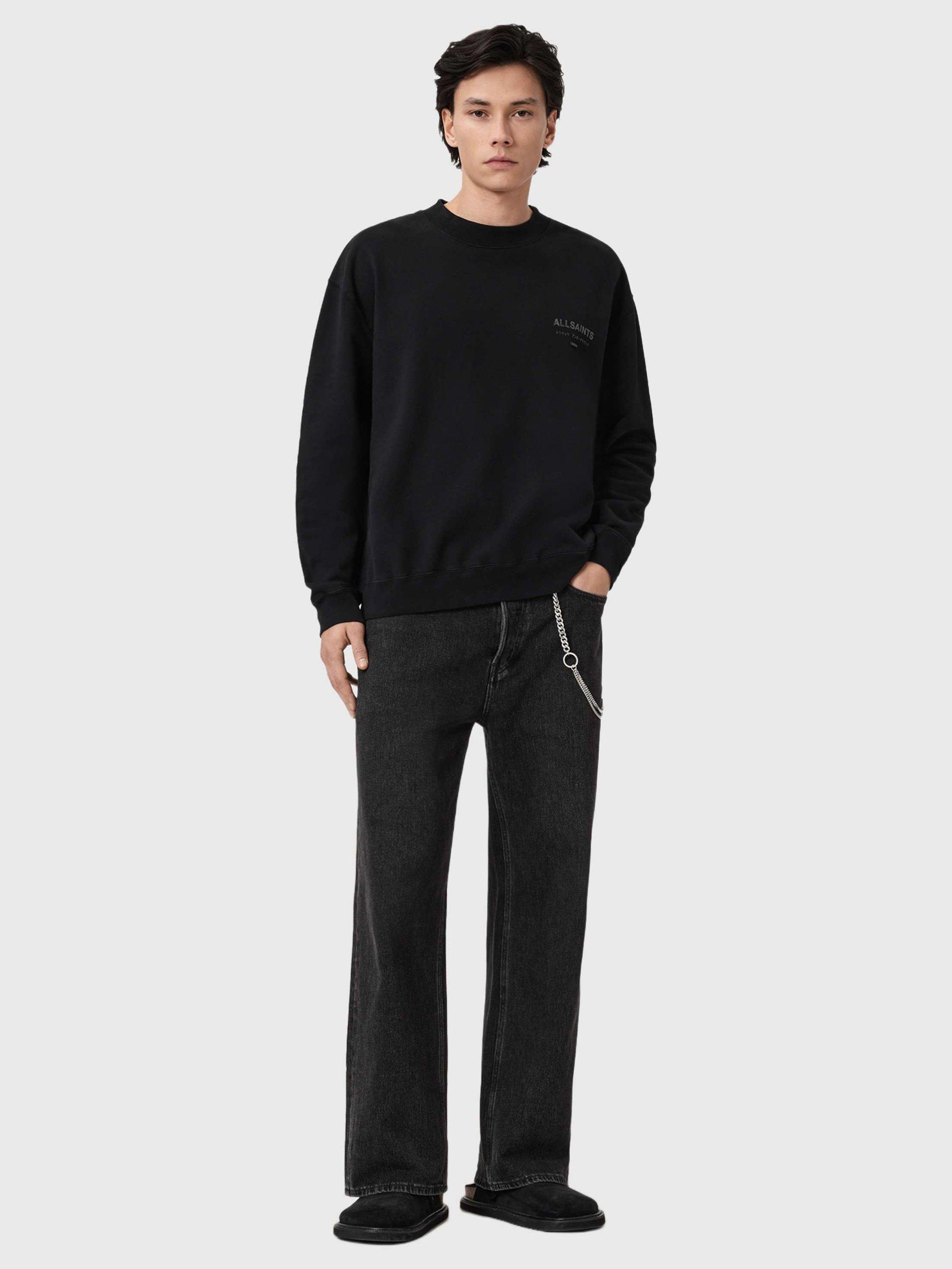 Product image 3 of 7, which shows AllSaints Xander Cropped Cotton Blend Sweatshirt, Jet Black, L