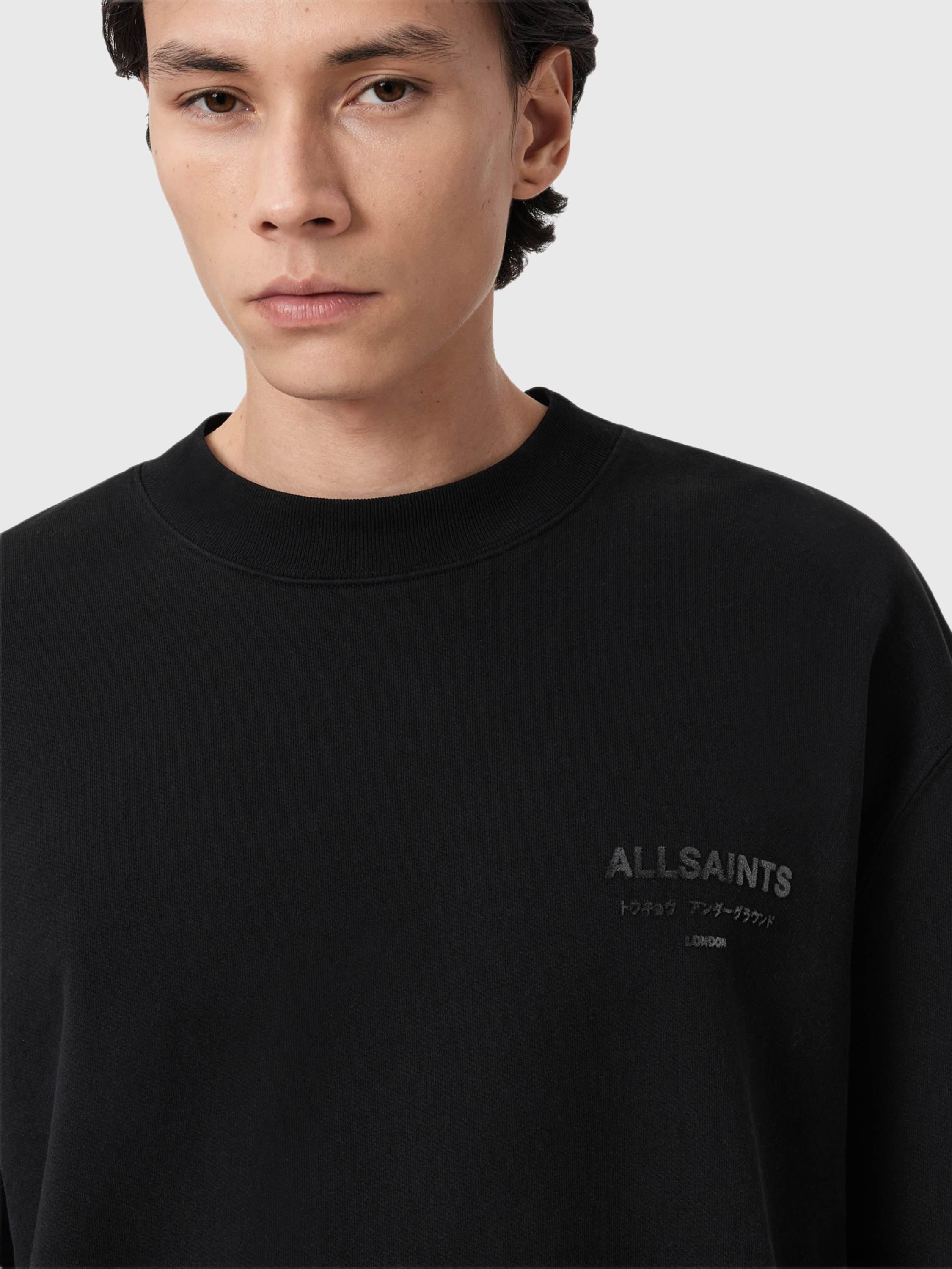 Product image 5 of 7, which shows AllSaints Xander Cropped Cotton Blend Sweatshirt, Jet Black, L