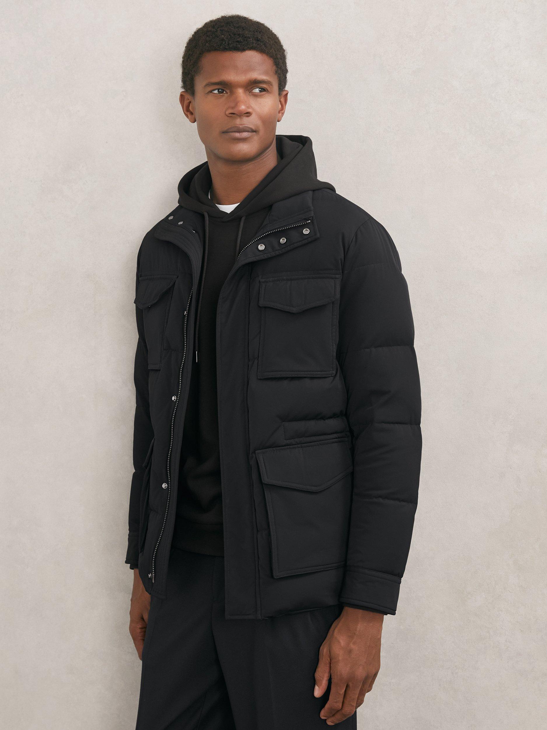 Product image 1 of 5, which shows Reiss Mercury Puffer Jacket, Navy, XS