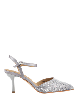 Jones Bootmaker Zena Embellished Leather Court Shoes, Silver
