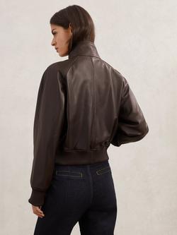 Reiss Eloise Funnel Neck Leather Bomber JacketReiss - view 2, Chocolate Brown