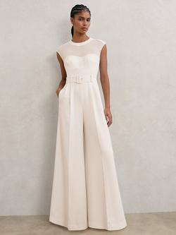 Reiss Alba Belted Wide Leg Jumpsuit, Ivory, Ivory