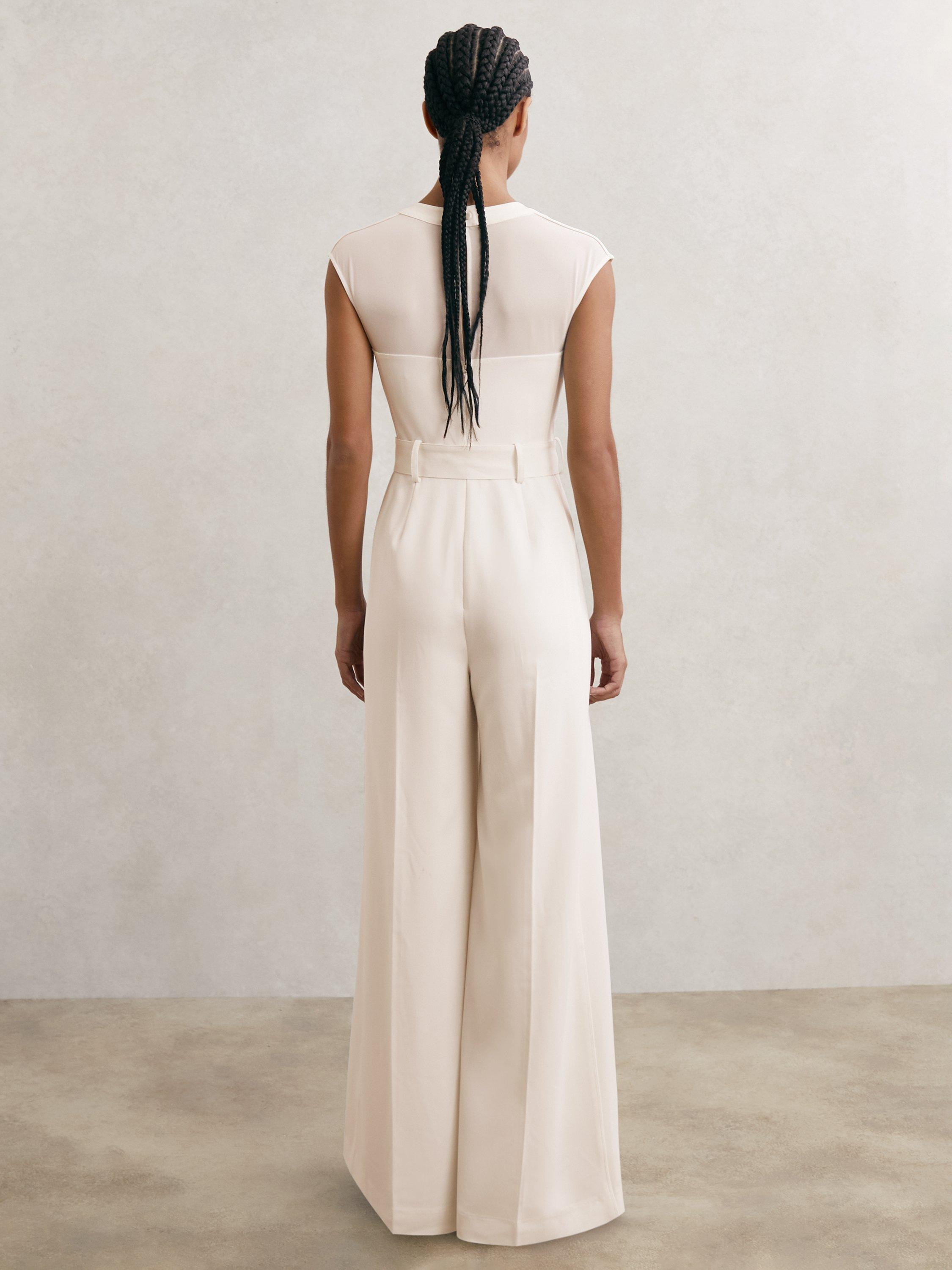Product image 2 of 5, which shows Reiss Alba Belted Wide Leg Jumpsuit, Ivory, 6