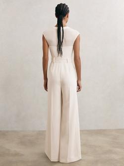 Reiss Alba Belted Wide Leg Jumpsuit, Ivory - view 2, Ivory
