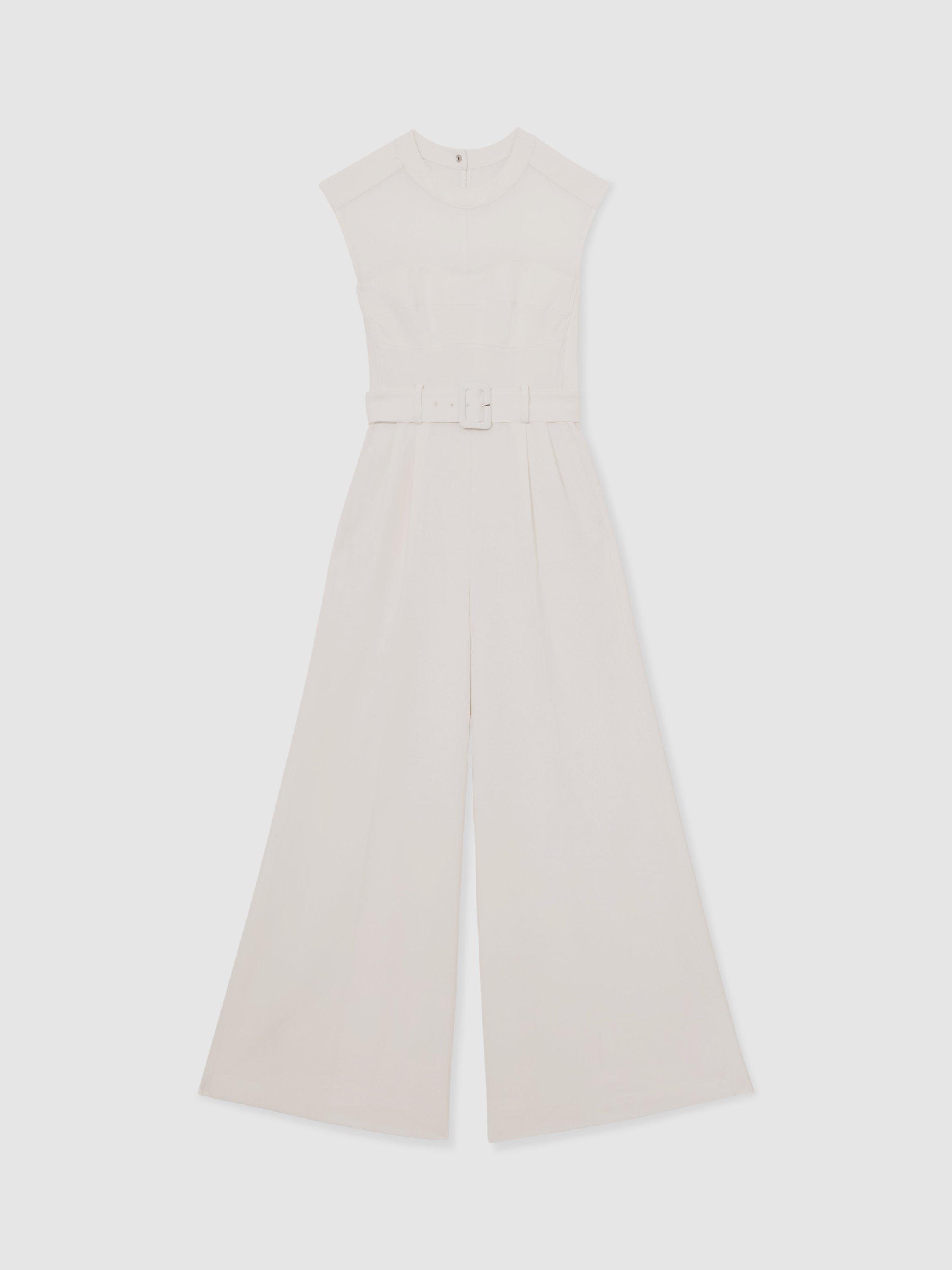 Product image 3 of 5, which shows Reiss Alba Belted Wide Leg Jumpsuit, Ivory, 6