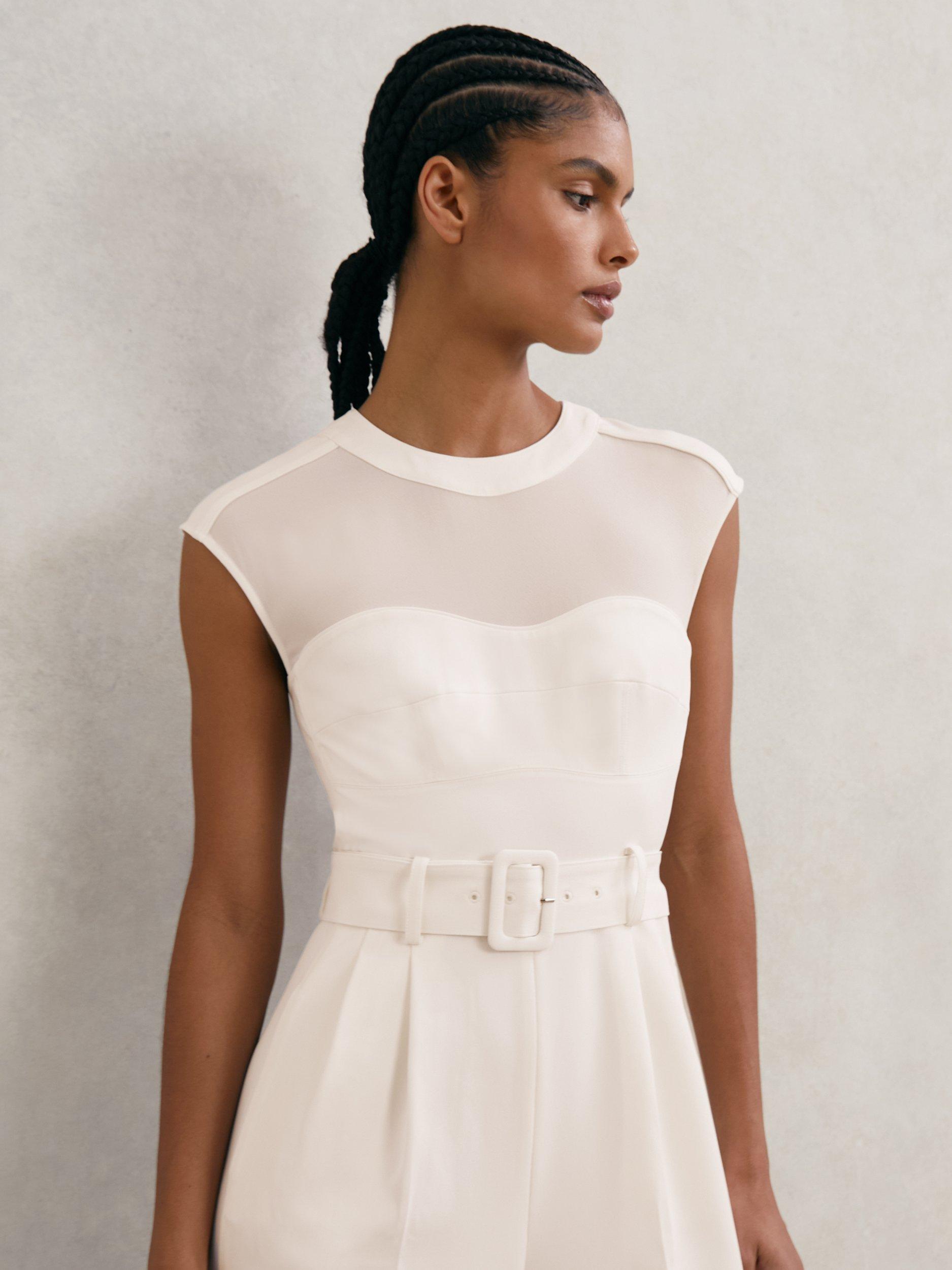 Product image 4 of 5, which shows Reiss Alba Belted Wide Leg Jumpsuit, Ivory, 6