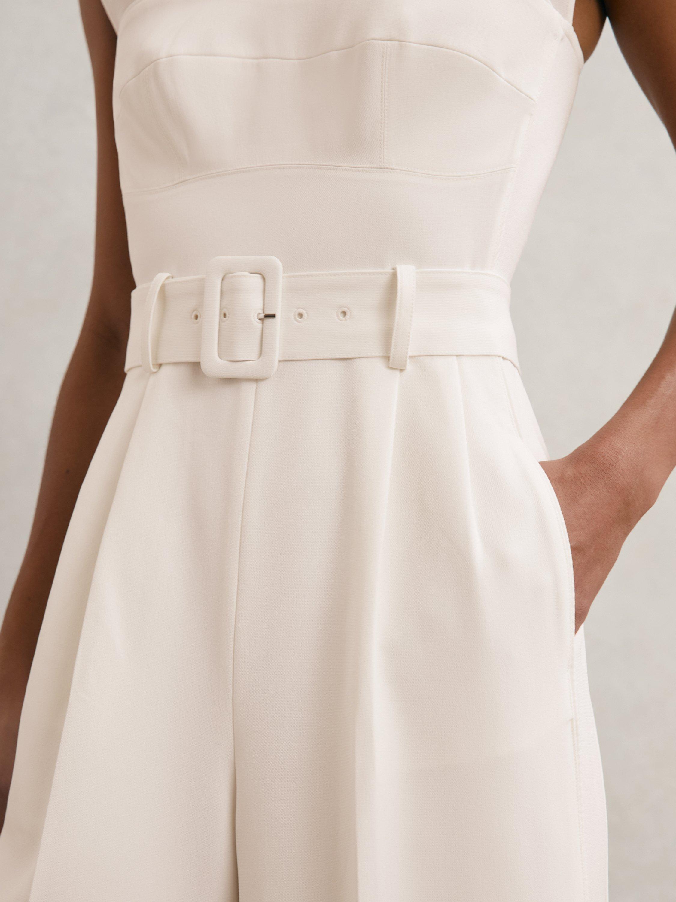 Product image 5 of 5, which shows Reiss Alba Belted Wide Leg Jumpsuit, Ivory, 6