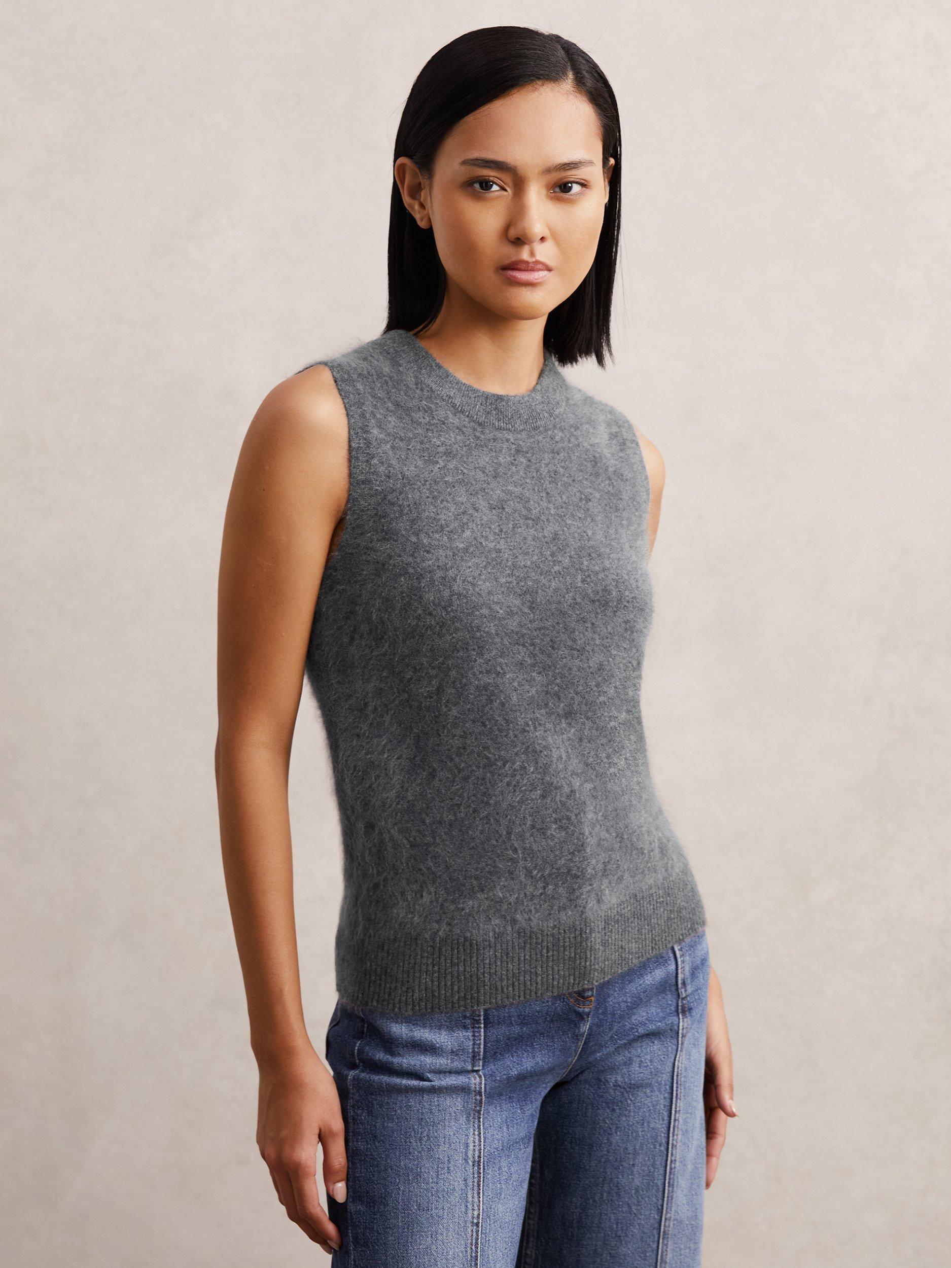 Product image 1 of 4, which shows Reiss Mel Brushed Cashmere Vest, Grey, XS