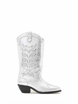 AllSaints Dolly Western Leather Boots, Silver, Silver