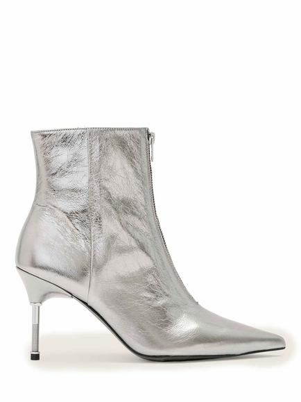 AllSaints Natasha Leather Stiletto Heel Ankle Boots, Gunmetal Grey, Gunmetal Grey