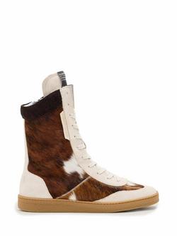 AllSaints Louise High Top Cow Hair Suede Trainers, White/Multi, White/Multi