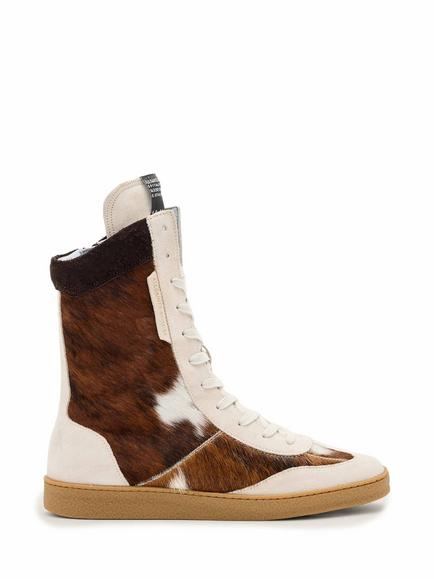 AllSaints Louise High Top Cow Hair Suede Trainers, White/Multi, White/Multi