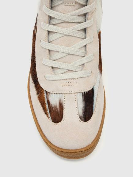 AllSaints Louise High Top Cow Hair Suede Trainers, White/Multi - view 2, White/Multi