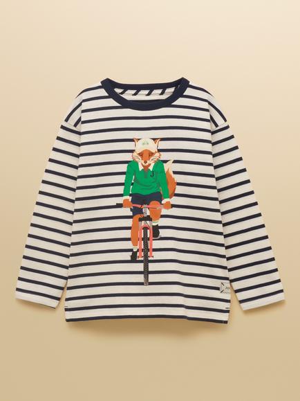 Joules Kids' Finlay Long Sleeve Top, Cream/Navy, Cream/Navy