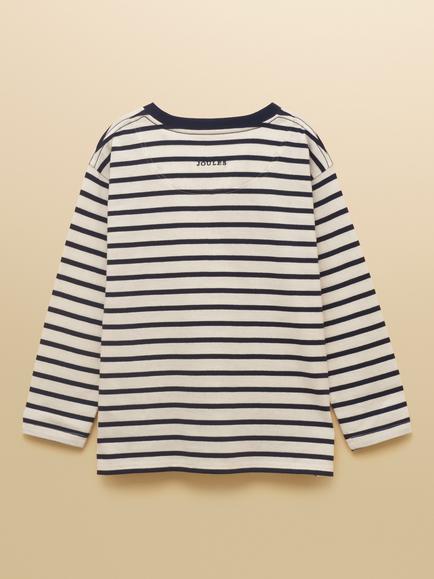 Joules Kids' Finlay Long Sleeve Top, Cream/Navy - view 2, Cream/Navy