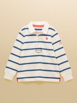 Joules Kids' Long Sleeve Striped Rugby Shirt, Cream/Navy, Cream/Navy