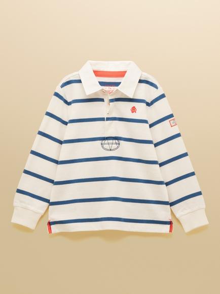 Joules Kids' Long Sleeve Striped Rugby Shirt, Cream/Navy, Cream/Navy