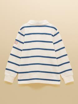 Joules Kids' Long Sleeve Striped Rugby Shirt, Cream/Navy - view 2, Cream/Navy