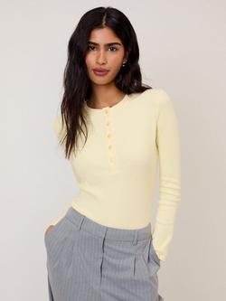 Nobody's Child Ribbed Cotton Long Sleeve Henley Top, Yellow, Yellow
