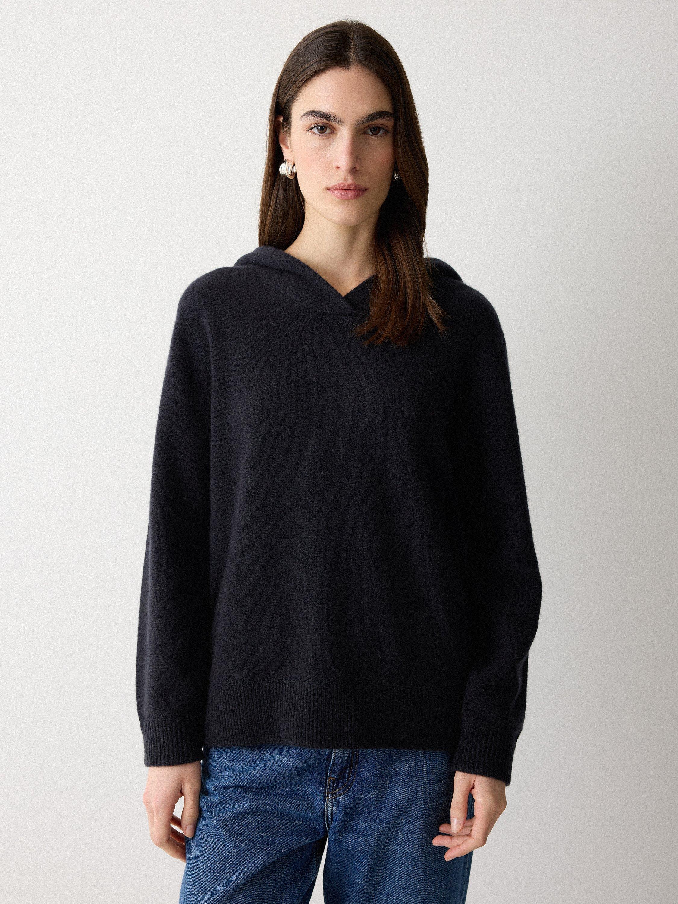 Product image 1 of 6, which shows Jigsaw Hooded Wool Rich Jumper, Navy, XS