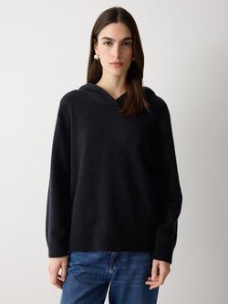Jigsaw Hooded Wool Rich Jumper, Navy