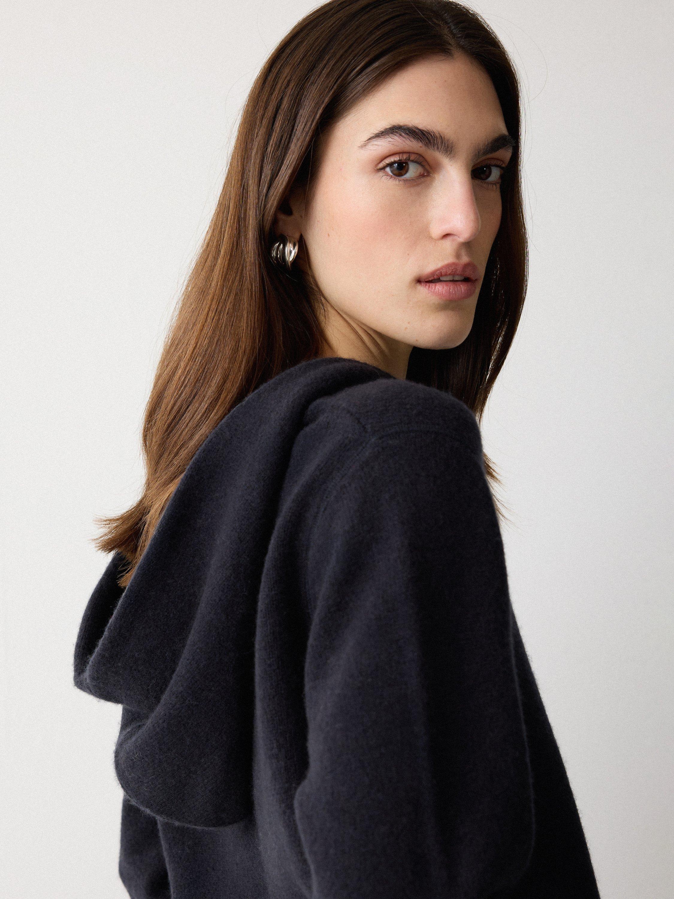 Product image 3 of 6, which shows Jigsaw Hooded Wool Rich Jumper, Navy, XS