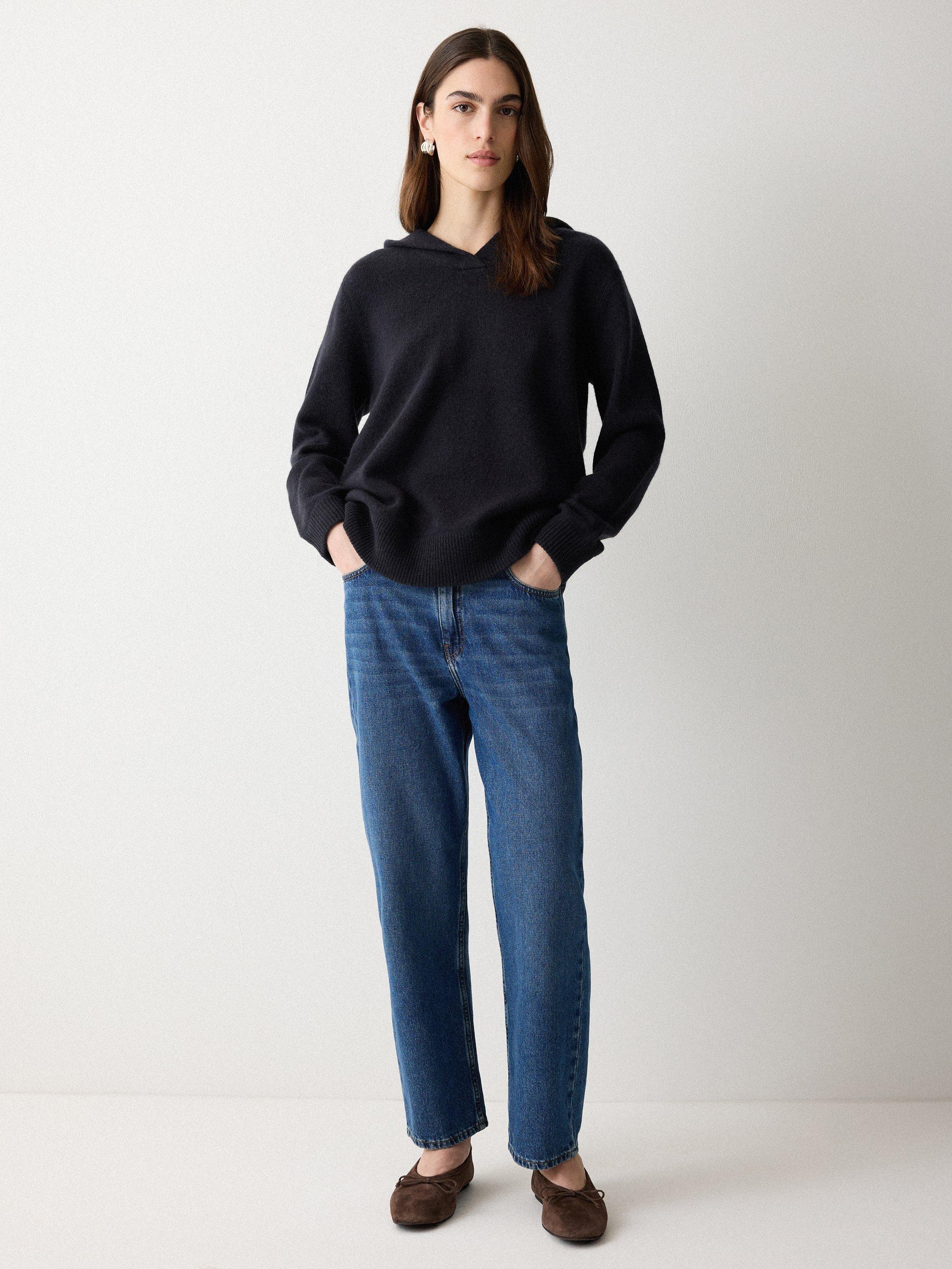 Product image 4 of 6, which shows Jigsaw Hooded Wool Rich Jumper, Navy, XS