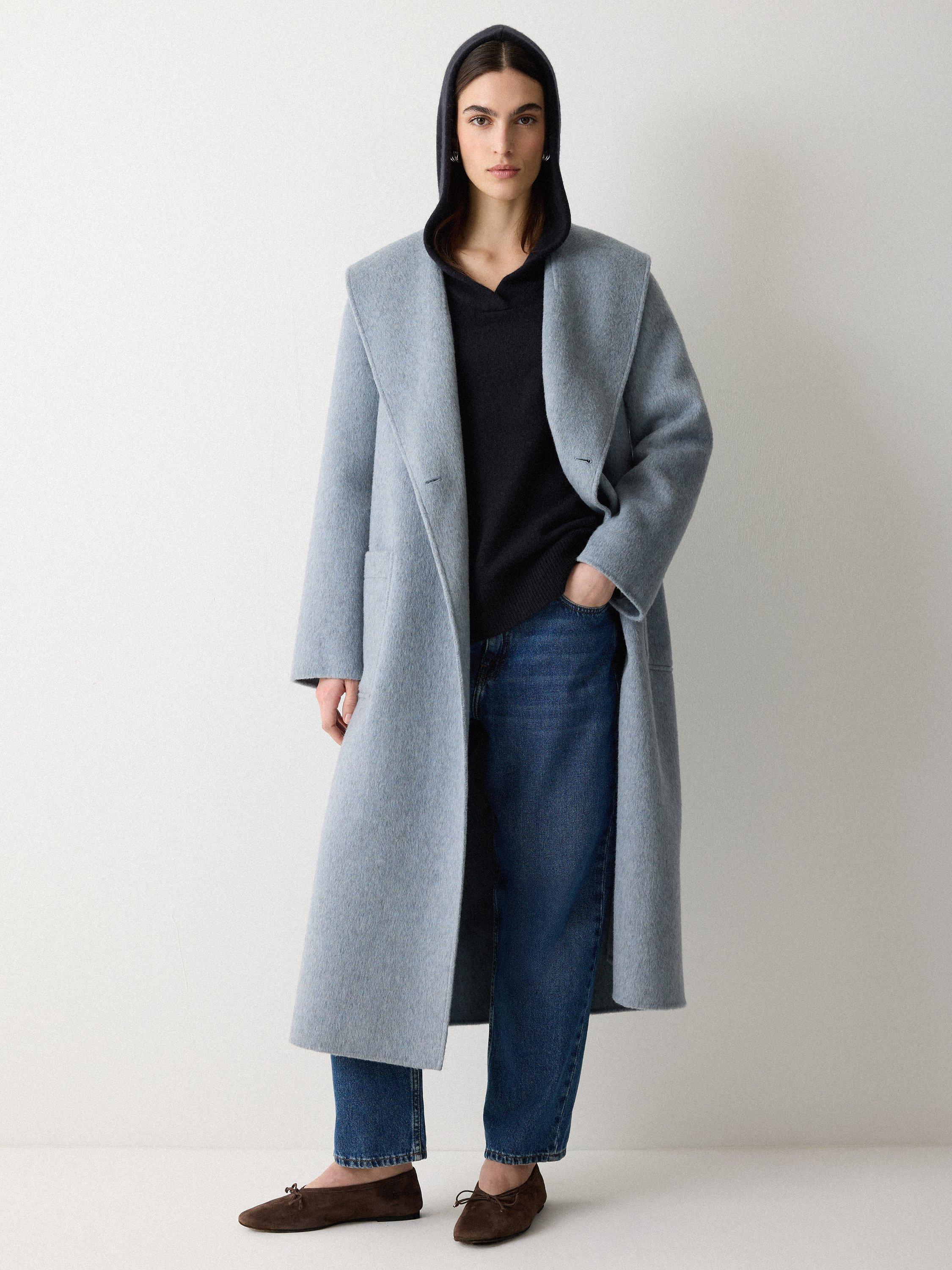 Product image 6 of 6, which shows Jigsaw Hooded Wool Rich Jumper, Navy, XS