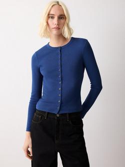 Jigsaw Button Through Long Sleeve T-Shirt, Blue, Blue