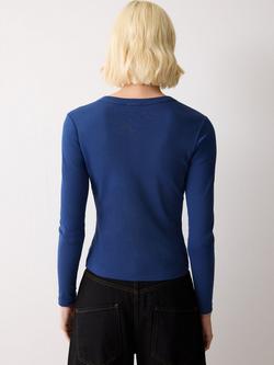 Jigsaw Button Through Long Sleeve T-Shirt, Blue - view 2, Blue